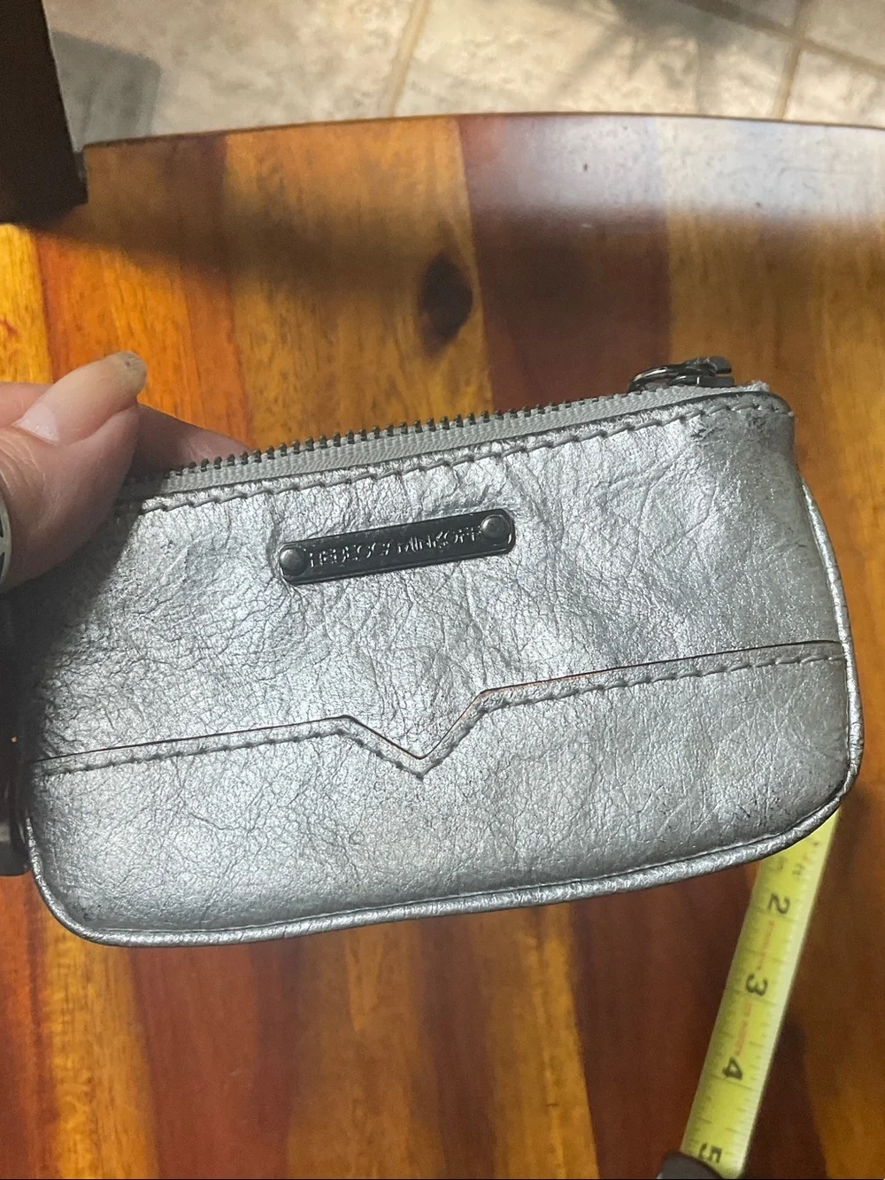 Rebecca Minkoff Metallic Silver Zip Card Holder Wallet